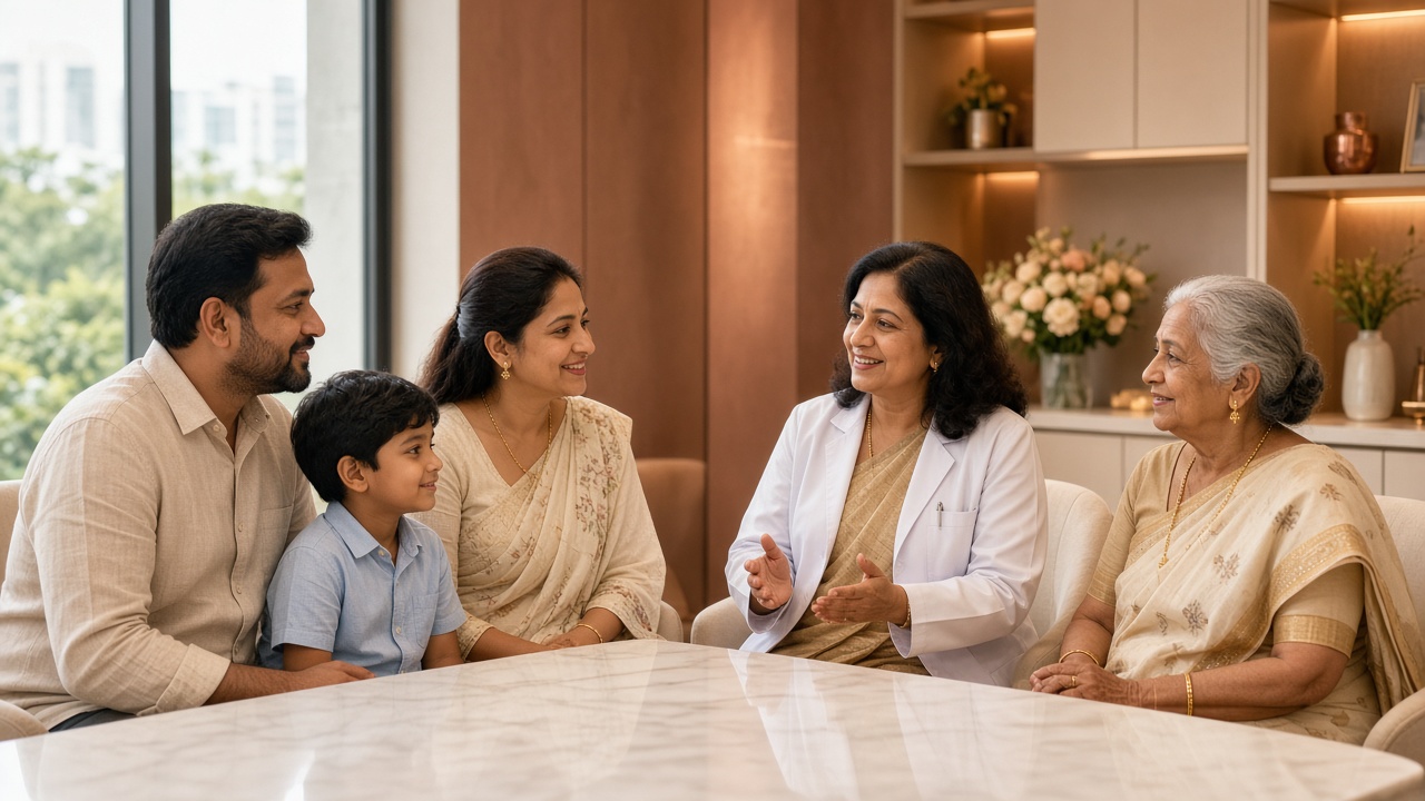 Indian multigenerational family consulting a dentist in Vizag