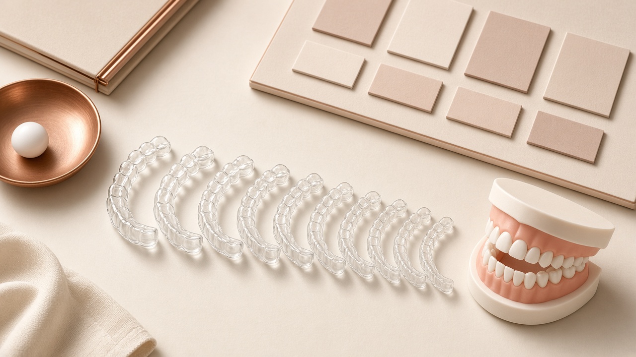 Sequence of clear aligners illustrating an Invisalign treatment timeline
